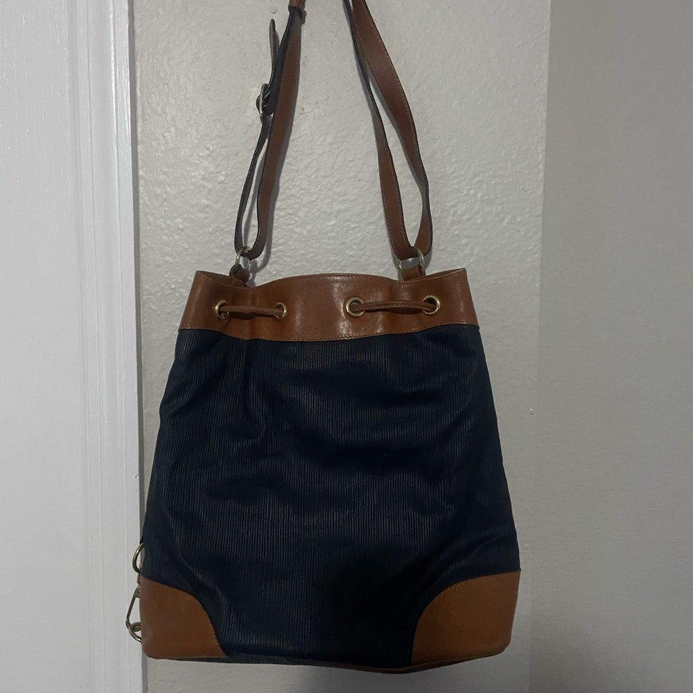 Rare Salvatore Ferragamo Ferragamo Black Leather Drawstring Bucket Bag Brown